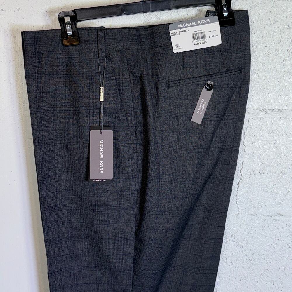 Michael Kors Men's Plaid Classic Wool-Blend Stretch Suit Pants grey 44x32 $190